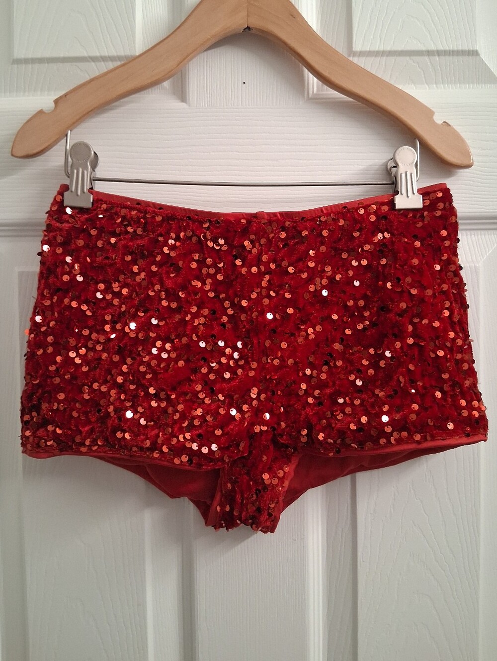 Ruby Red Velvet And Sequin Mini Shorts Small